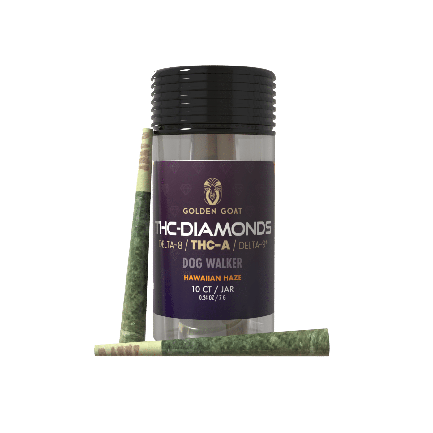 cf4aaf7d-3279-42b3-8e04-bafb53b89ffe.png Golden Goat THC-A Diamond Pre-Rolls, 10ct – Dog Walker, Hawaiin Haze (Sativa) - Image 1